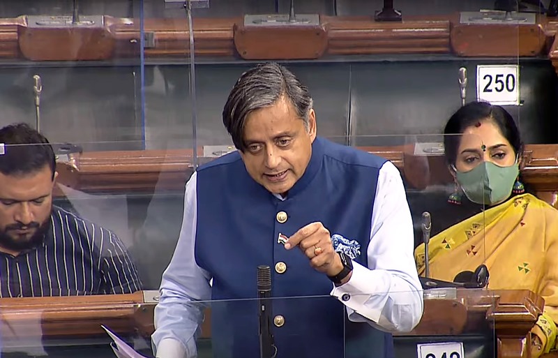 Shashi Tharoor addresses Lok Sabha