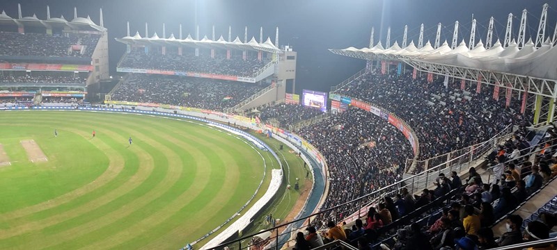 People watching India vs New Zealand T-20 cricket match at Ranchi stadium