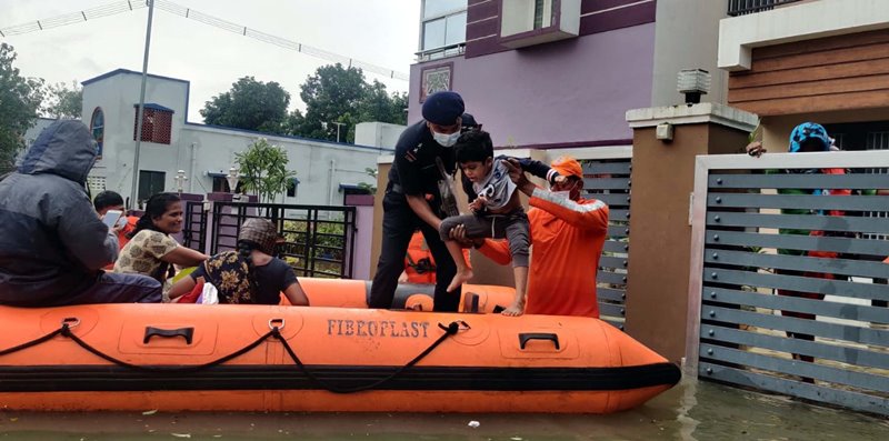 NDRF teams rescue stranded people from inundated areas in Chennai