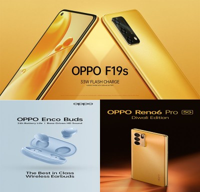 OPPO India launches OPPO Reno6 Pro 5G Diwali edition, OPPO F19s and OPPO Enco Buds Blue·