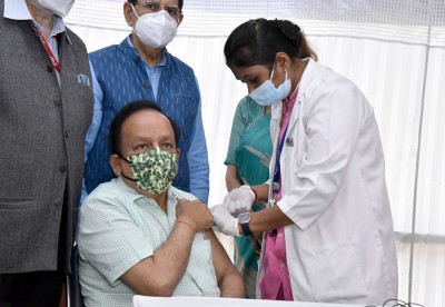 Dr. Harsh Vardhan and Smt. Nutan Goel receives their second dose of COVID-19 Vaccine