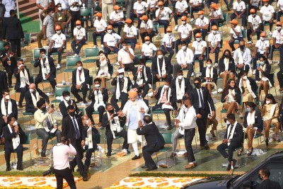 I-Day: Narendra Modi in an audience enclosure after addressing nation