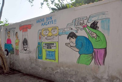 Glimpses of wall posters lampooning political parties in Kolkata