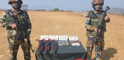 Assam Rifles recover three AK-56 rifles, 2.30 lakh Myanmar currency notes in Mizoram