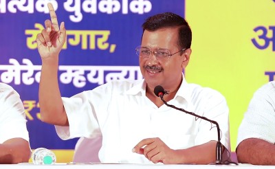 Arvind Kejriwal addresses press conference in poll-bound Goa