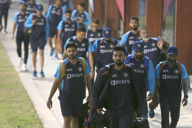 Ravi Shastri with Rohit Sharma during practice session in Dubai