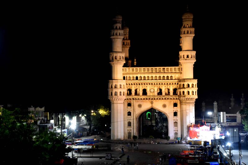 A deserted view of Charminar during night curfew in Hyderabad