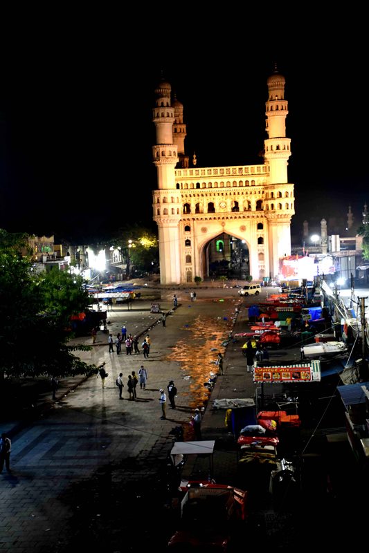 A deserted view of Charminar during night curfew in Hyderabad