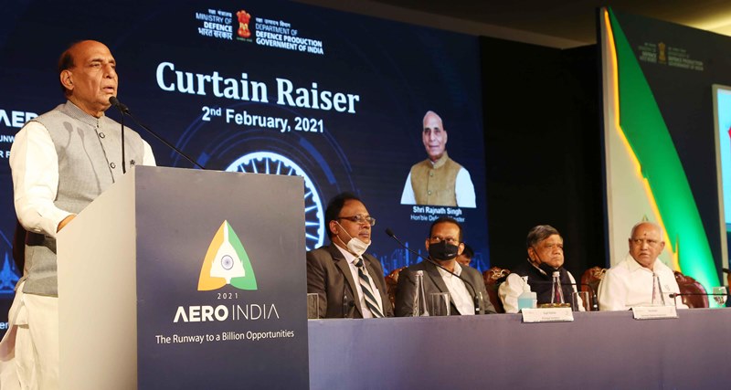 Rajnath Singh addresses gathering during Curtain Raiser event for Aero India 2021