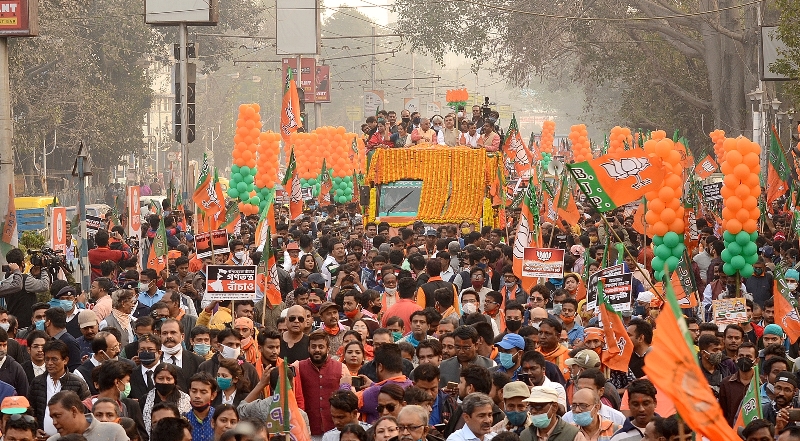 In Images: BJP leader Suvendu Adhikari's mega roadshow in Kolkata