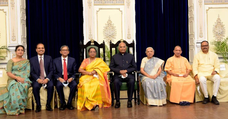Ram Nath Kovind, UP Guv Anandiben Patel, CM Yogi Adityanath at Lucknow's Rajbhavan