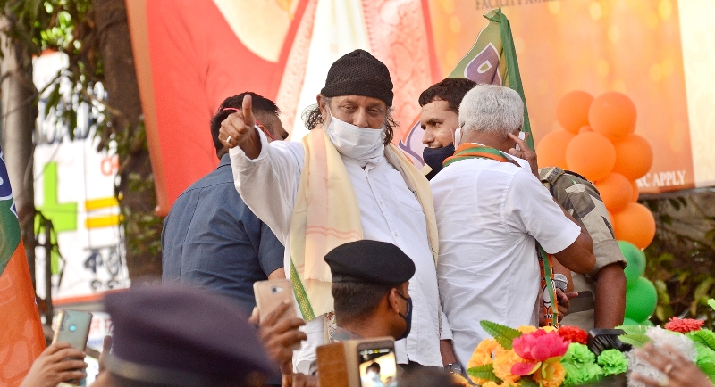 Bengal polls: Mithun Chakraborty holds roadshow for BJP candidate in South Kolkata