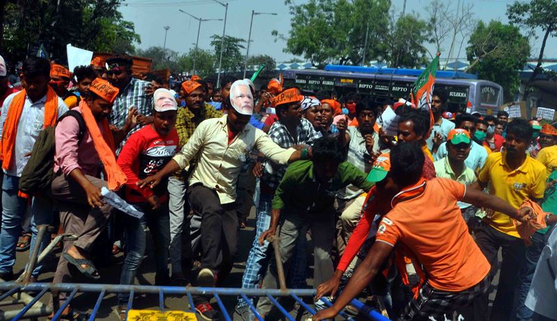 BJP workers protest outside party's election office in Kolkata over candidates' selection