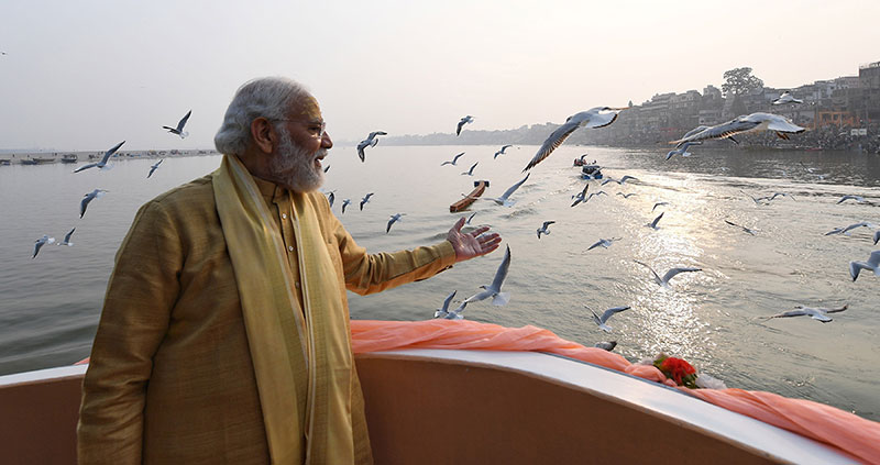 PM Modi, Adityanath enjoying boat ride on Ganges during Varanasi visit
