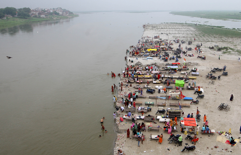 Hindu devotees taking dip in the Ganges on the occasion of purnima.