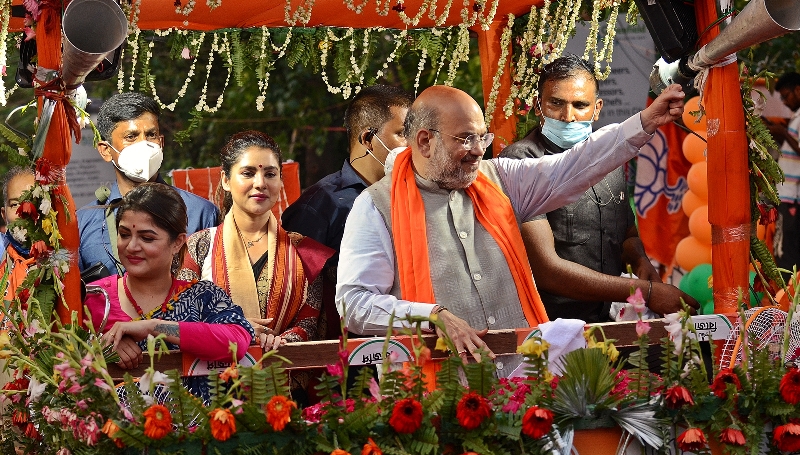 Bengal polls: Amit Shah holds roadshow for BJP candidates Babul Supriyo, Srabanti Chatterjee and Payel Sarkar in South Kolkata