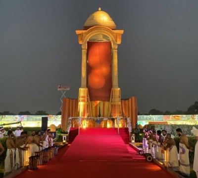 View of the India Gate ahead of the unveiling of Netaji's statue in Delhi