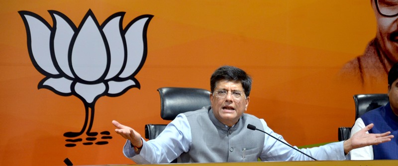 Piyush Goyal addresses media at BJP headquarters in Delhi