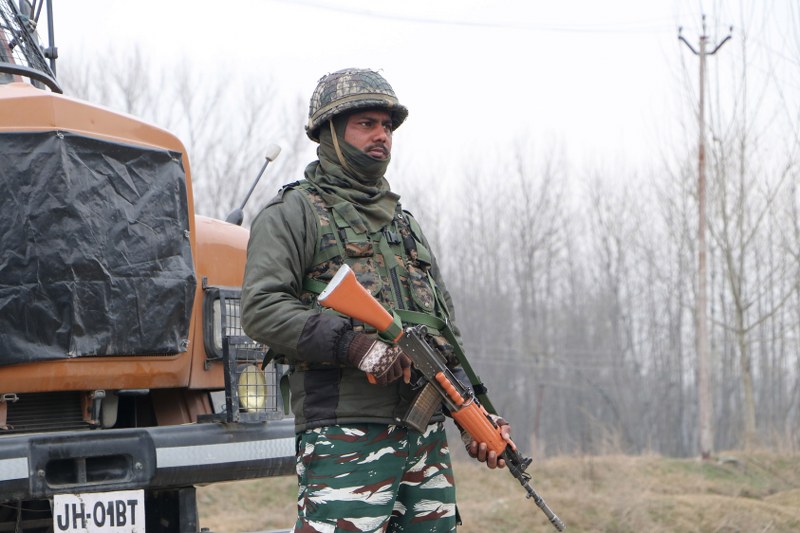 Jammu and Kashmir: Security personnel stand guard near Pulwama encounter site