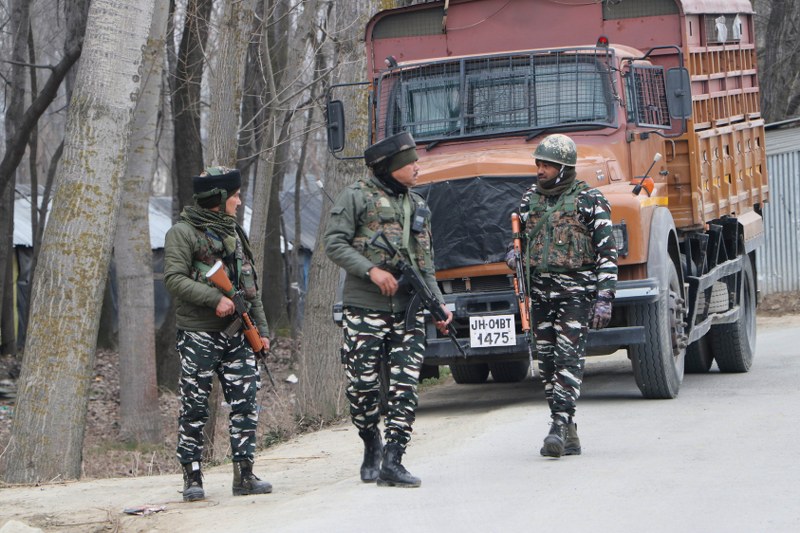 Jammu and Kashmir: Security personnel stand guard near Pulwama encounter site