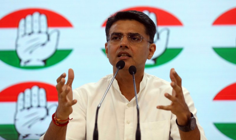 Sachin Pilot addressing media at AICC headquarters in Delhi