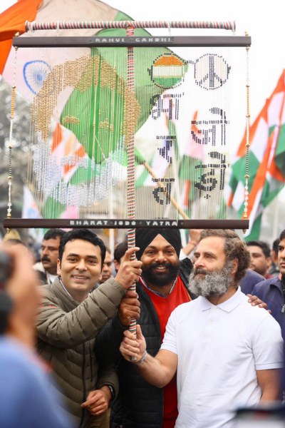Rahul Gandhi during Bharat Jodo Yatra in Haryana's Karnal