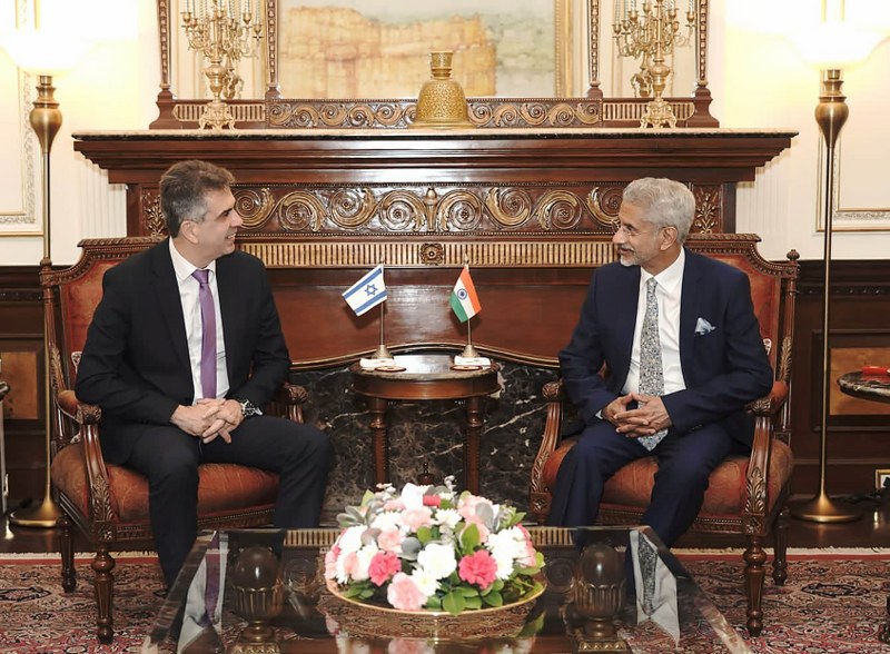 S Jaishankar with Israeli Foreign Minister Eli Cohen prior to a meeting in Delhi