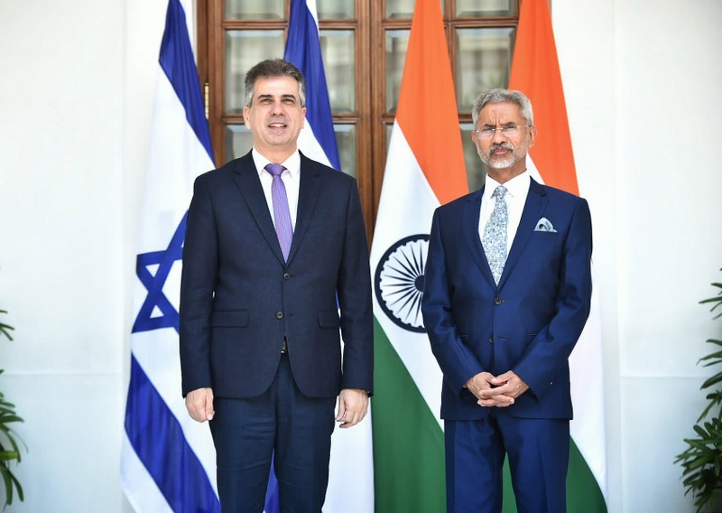 S Jaishankar with Israeli Foreign Minister Eli Cohen prior to a meeting in Delhi