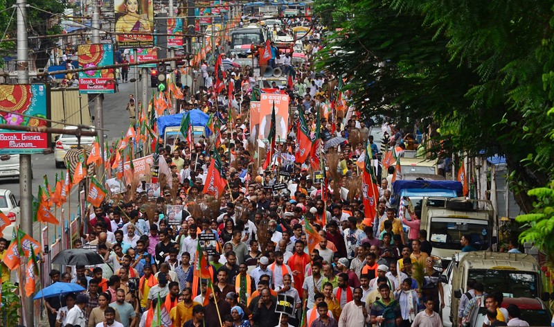 In Images: BJP organises march to law college to protest gangrape on campus