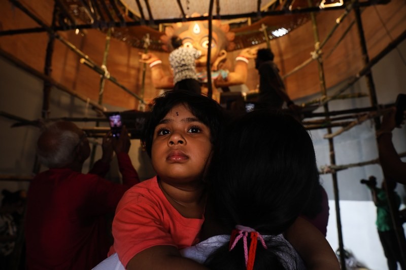 In Images: Sanatan Dinda gives finishing touches to Durga idol in Kolkata