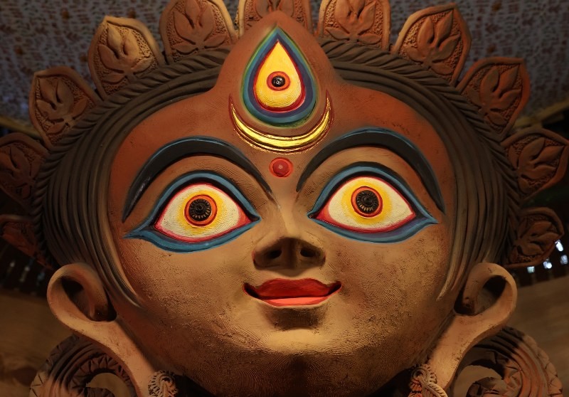 In Images: Sanatan Dinda gives finishing touches to Durga idol in Kolkata