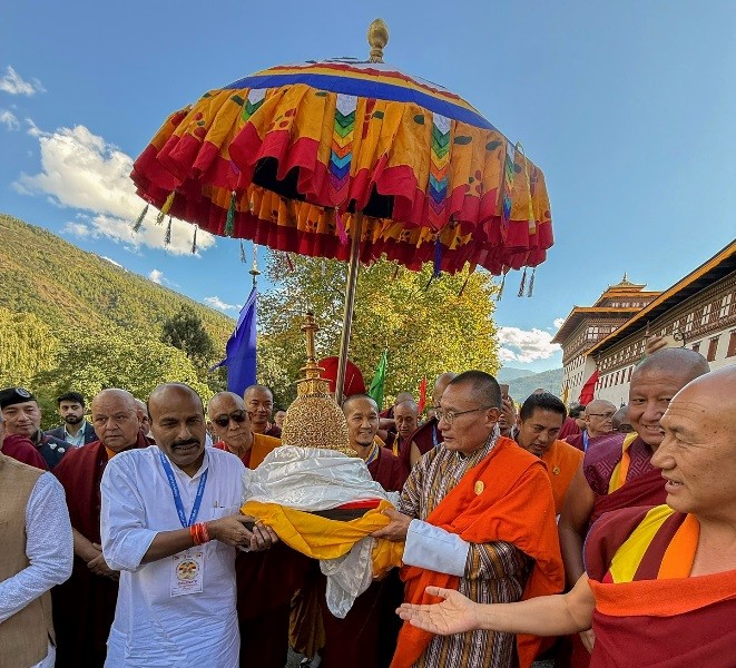 Sacred Buddha Relics arrive in Bhutan. Photo: PMO Bhutan/Facebook