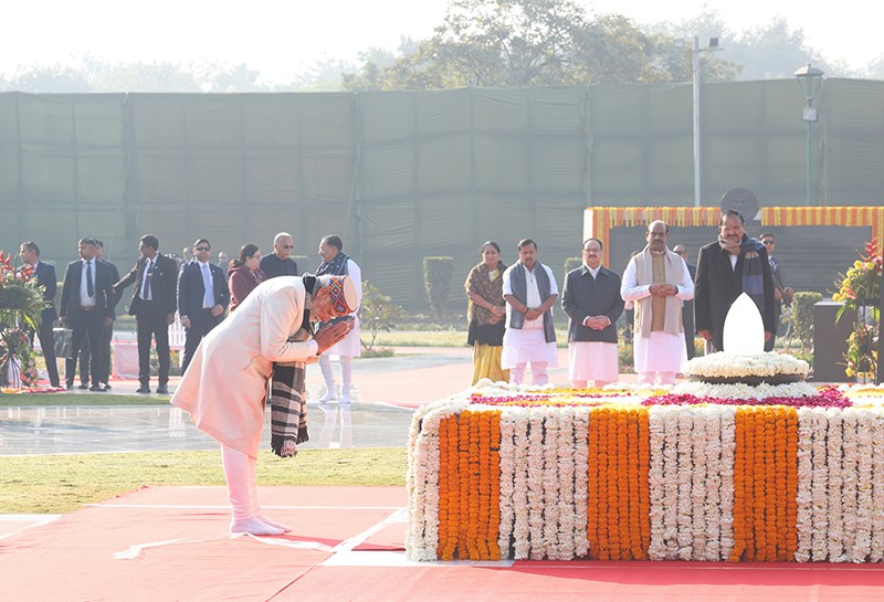 In Images: PM Modi pays heartfelt tribute to Atal Bihari Vajpayee on 101st birth anniversary at Rajghat