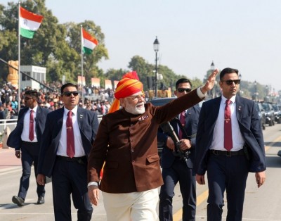 PM Modi dons vibrant red and yellow turban, continuing his desi look tradition on Republic Day 2025