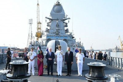 New Zealand PM Christopher Luxon visits Indian Navy's indigenously built destroyer INS Surat