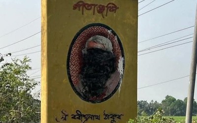 Iconic Bengali poet Rabindranath Tagore's mural restored after being defaced with black ink in Bangladesh