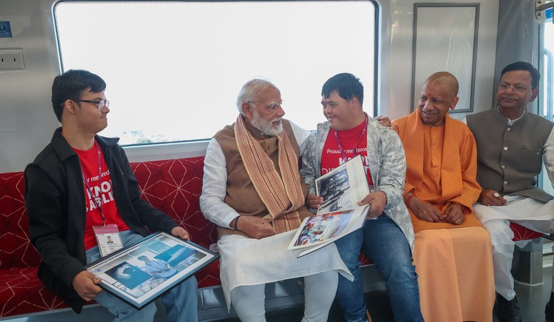 In Images: PM Modi interacts with commuters on new Meerut metro route