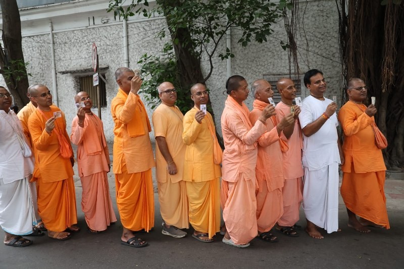 In Images: Hindu monks queue up to vote in Kolkata’s high-stakes final phase