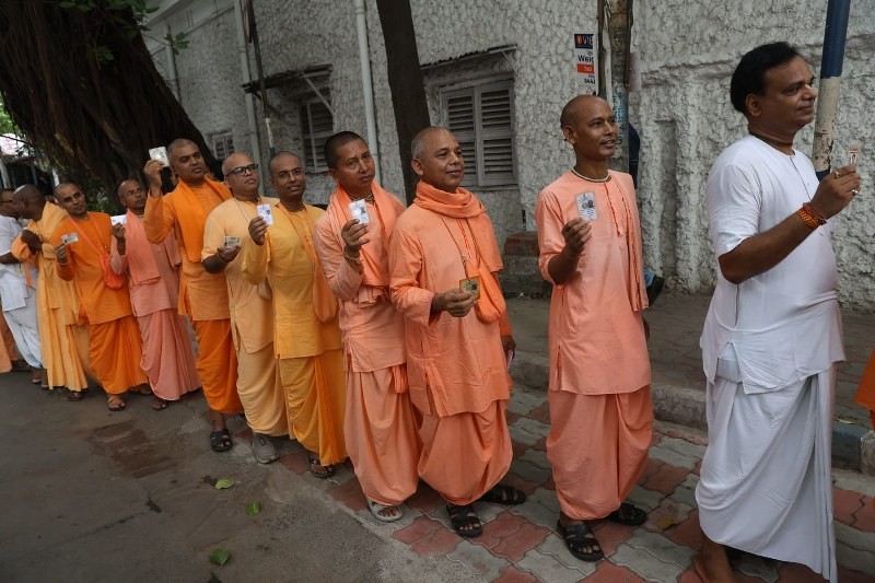 In Images: Hindu monks queue up to vote in Kolkata’s high-stakes final phase