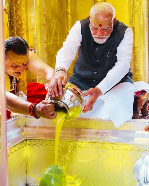 In Images: PM Modi’s spiritual stop at Kashi Vishwanath Temple in Varanasi