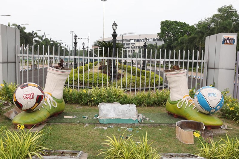 In Images: Mamata Banerjee-designed controversial Salt Lake Stadium statue torn down in Kolkata
