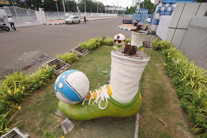In Images: Mamata Banerjee-designed controversial Salt Lake Stadium statue torn down in Kolkata