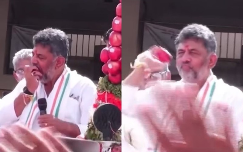 DK Shivakumar's unusual apple toss during a rally quickly went viral online.
