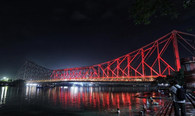In Images: Kolkata’s Howrah Bridge lights up ahead of 3,000-drone show