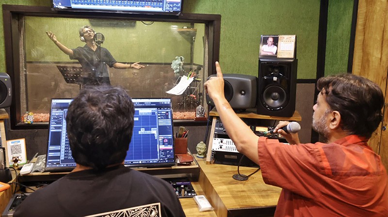In Images: Srijit Mukherji, Anirban Bhattacharya record new song at Audio Lake studios in Kolkata