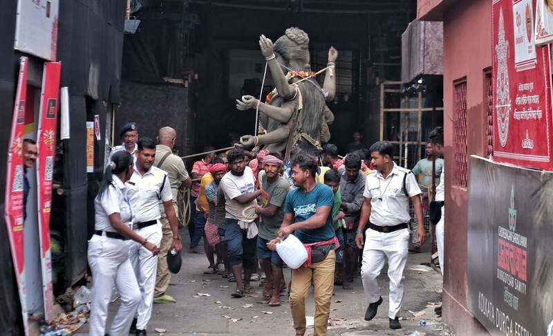 In Images: Chorebagan Durga idol immersed, ‘controversial’ pandal kept intact for SIT probe