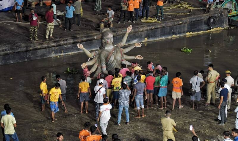 In Images: Chorebagan Durga idol immersed, ‘controversial’ pandal kept intact for SIT probe