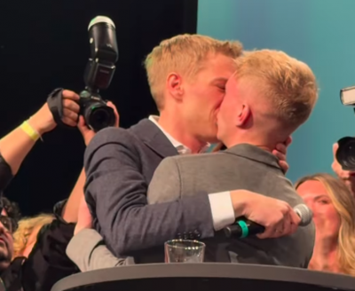 Openly gay Green Party politician Dominik Krause elected as Munich Mayor, kisses fiancée to celebrate win
