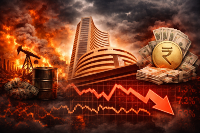 Sensex plunges 1,600 pts, Nifty below 22,400 as oil price spike rattles markets