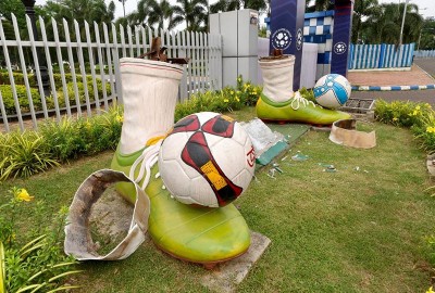 In Images: Mamata Banerjee-designed controversial Salt Lake Stadium statue torn down in Kolkata